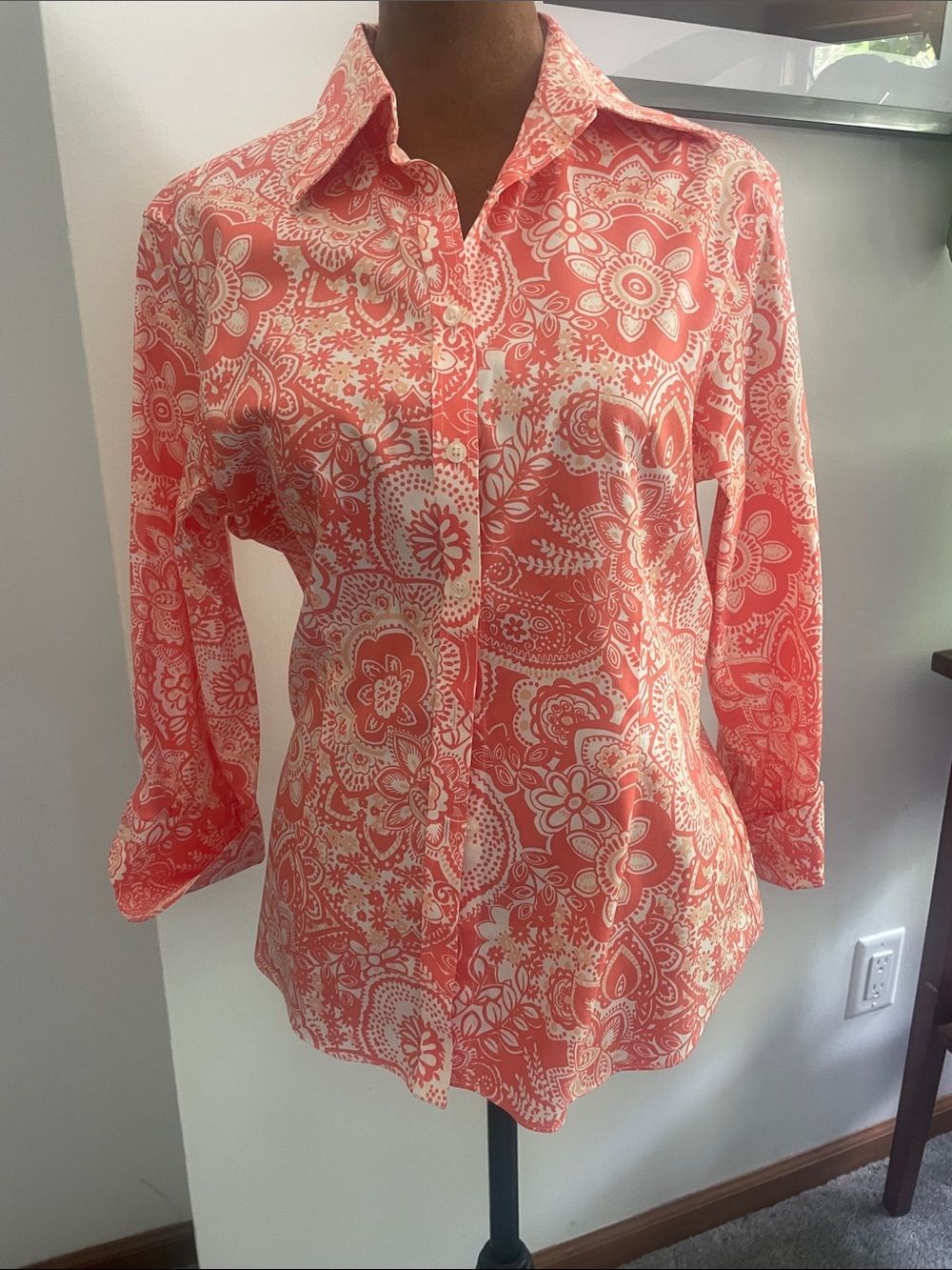 Brooks Brothers Coral and White Floral Button-Down Shirt